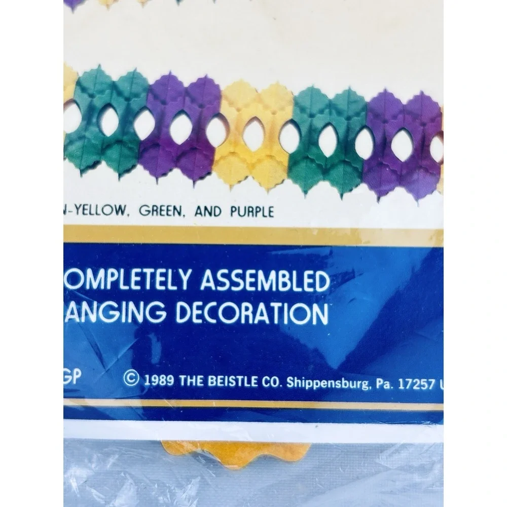 Vintage Paper Honeycomb Garland Beistle Art Tissue 12' Rainbow Arcade 1989 NOS